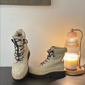 Stylish Beige Lace-Up Boots